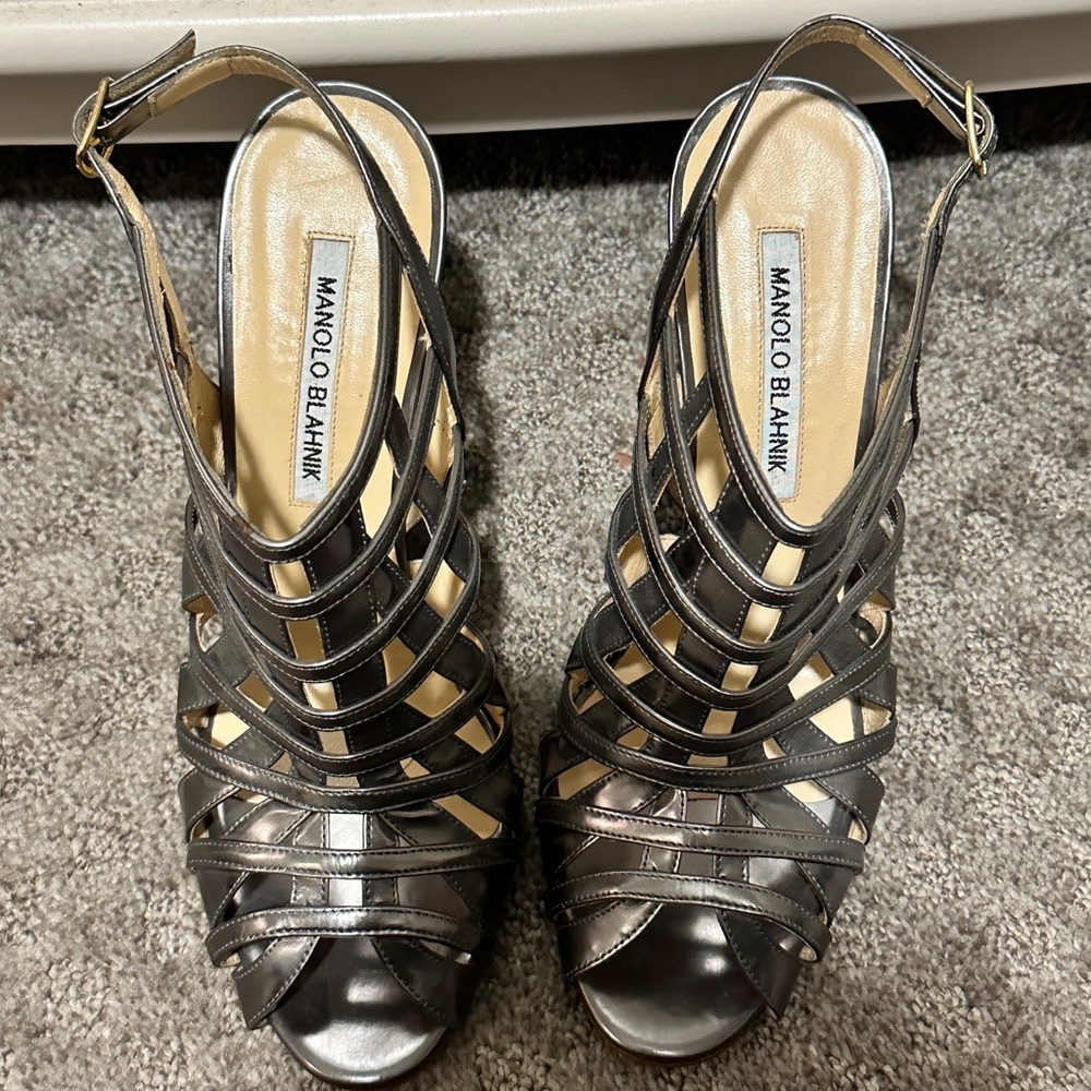 Silver Manolo Blahnik Wedges